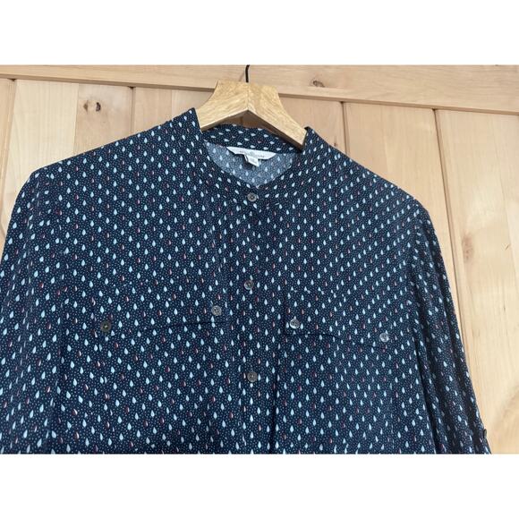 L.L. Bean Signature | Blue Geometric Pattern Button Down Tunic Blouse  | Size 12 - Picture 5 of 14